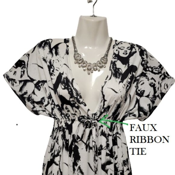 Marilyn Monroe Print Black White V Neck Short Sleeve Long Maxi Dress  Size S/M - Picture 6 of 14